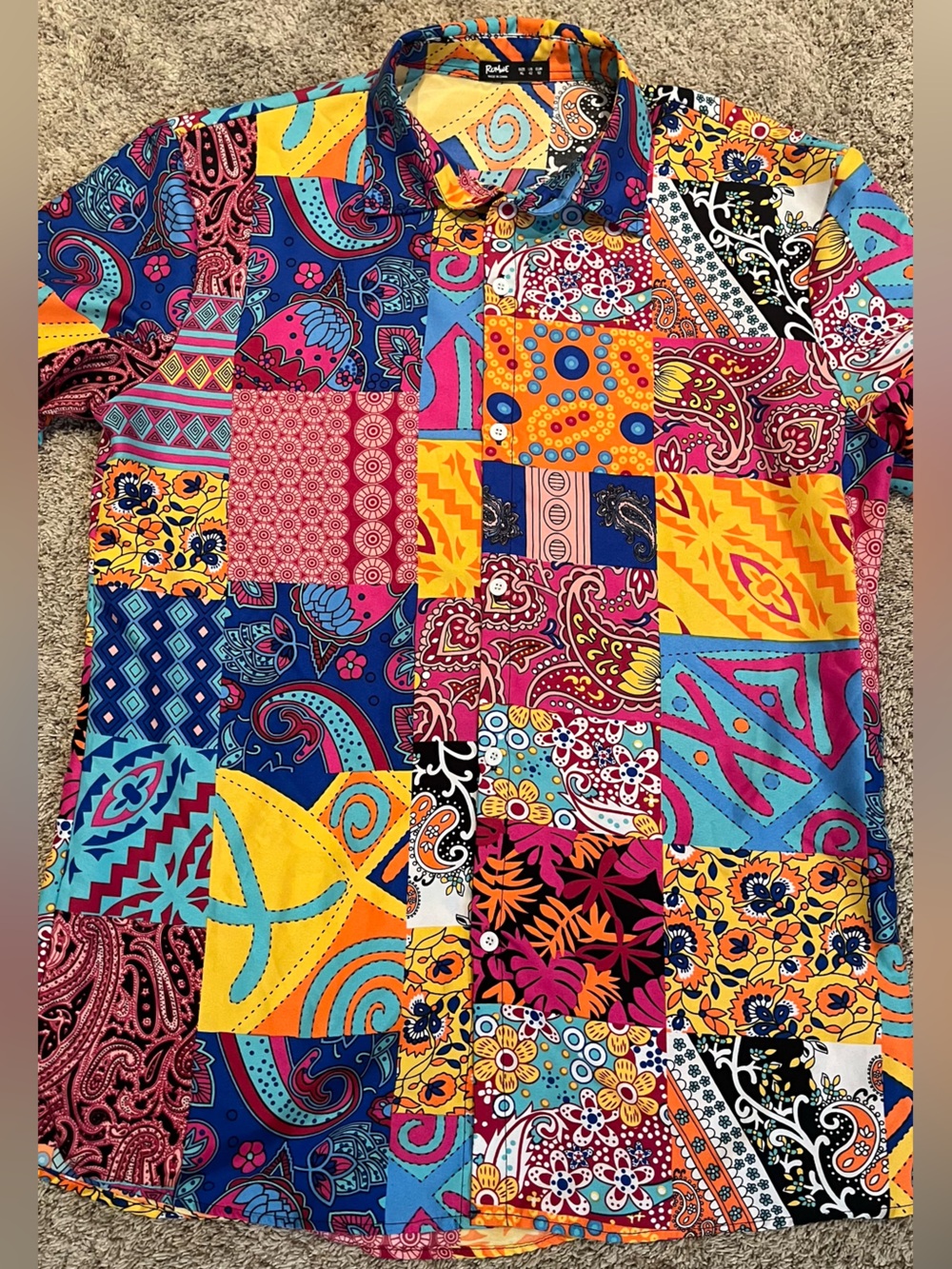 ROMWE Multicolor Swirl Patchwork Shirt